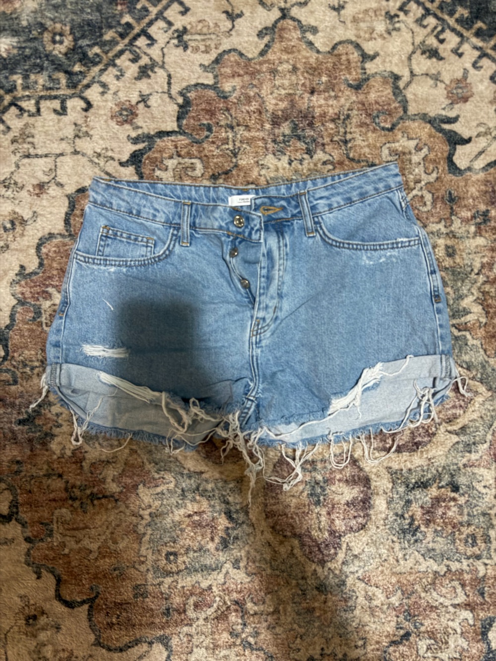 Forever 21 Light Wash Distressed Denim Cutoff Shorts
